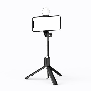 Teleskopska selfie Stick z daljinskim upravljalnikom + LED stojalo stojalo za telefon 0.71m - Črna