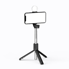 Teleskopska selfie Stick z daljinskim upravljalnikom + LED stojalo stojalo za telefon 0.71m - Črna
