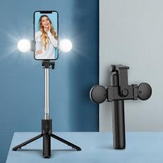 Selfie-Stick-Teleskop mit Fernbedienung + LED-Stativständer für das Telefon 0.71m - schwarz