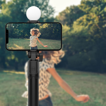 Teleskopska selfie Stick z daljinskim upravljalnikom + LED stojalo stojalo za telefon 0.71m - Črna
