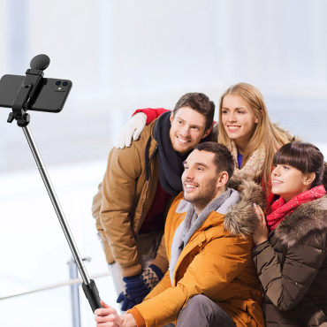 Teleskopska selfie Stick z daljinskim upravljalnikom + LED stojalo stojalo za telefon 0.71m - Črna