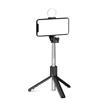 Selfie teleszkópos bot a távirányítóval + LED állvány állványon 1m - fekete