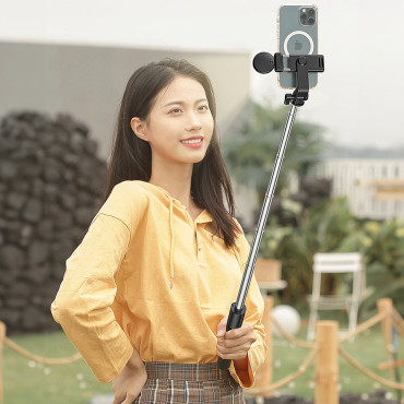 Selfie Teleskopska palica z daljinskim upravljalnikom + LED stojalo stojalo na telefonu 1m - črna