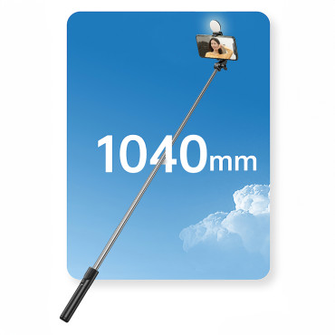 Selfie Telescopic Stick med fjernkontroll + LED stativ Stativ på telefon 1M - svart