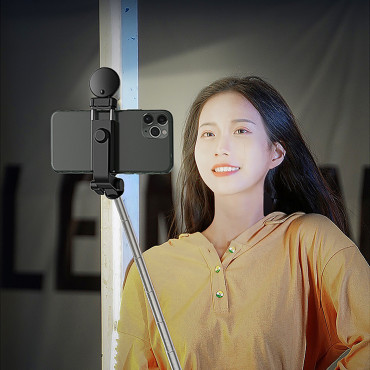 Selfie teleskopisk pinne med fjärrkontroll + LED-stativ på telefon 1m - svart