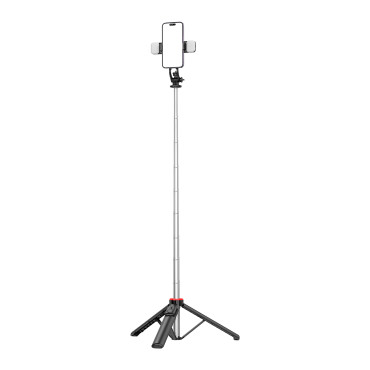 Selfie Stick Teleskopska z daljinskim upravljalnikom + 2x LED svetilka stojalo stojalo za telefon 1.3m - Črna