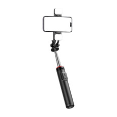 Selfie Stick Teleskopska z daljinskim upravljalnikom + 2x LED svetilka stojalo stojalo za telefon 1.3m - Črna
