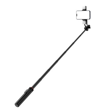 Selfie vara telescópica com controle remoto + 2x lâmpada LED tripé de lâmpada para o telefone 1.3m Alumínio - Preto