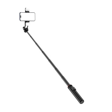 Selfie Stick Teleskopska z daljinskim upravljalnikom + 2x LED svetilka stojalo stojalo za telefon 1.3m Aluminij - črna