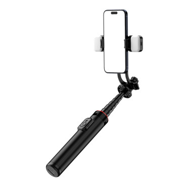 Selfie Stick Teleskopska z daljinskim upravljalnikom + 2x LED svetilka stojalo stojalo za telefon 1.3m Aluminij - črna