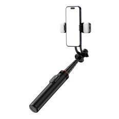 Selfie Stick Teleskopska z daljinskim upravljalnikom + 2x LED svetilka stojalo stojalo za telefon 1.3m Aluminij - črna