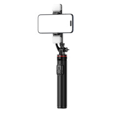 Selfie vara telescópica com controle remoto + 2x lâmpada LED tripé de lâmpada para o telefone 1.3m Alumínio - Preto