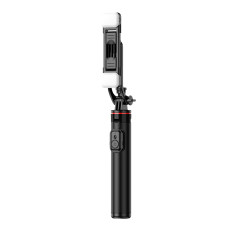 Selfie Stick Teleskopska z daljinskim upravljalnikom + 2x LED svetilka stojalo stojalo za telefon 1.3m Aluminij - črna