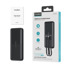 PowerBank 10000 MAH 22.5W USB-A USB-C Micro USB med USB-C og Lightning Cable - Svart