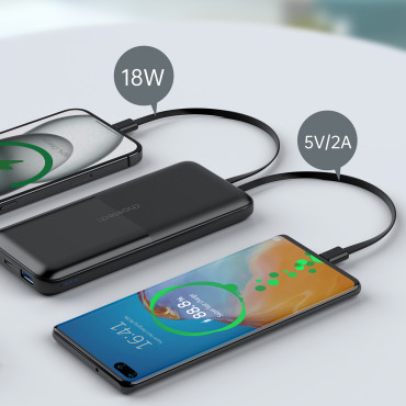 PowerBank 10000 MAH 22.5W USB-A USB-C Micro USB med USB-C og Lightning Cable - Svart