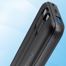 PowerBank 10000 MAH 22.5W USB-A USB-C Micro USB med USB-C og Lightning Cable - Svart