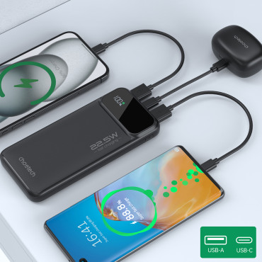 Powerbank 10000 mAh 22.5W PD USB-A USB-C - Svart