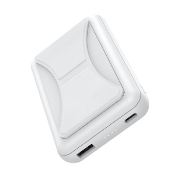 PowerBank 10000 Mah 20W Magsafe USB-A USB-C Funksjonsstativ - Hvit