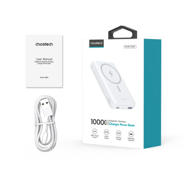PowerBank 10000 Mah 20W Magsafe USB-A USB-C Funksjonsstativ - Hvit