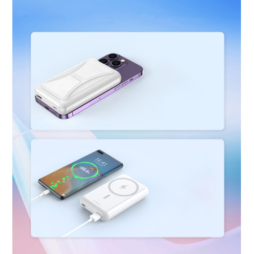 PowerBank 10000 Mah 20W Magsafe USB-A USB-C Funksjonsstativ - Hvit