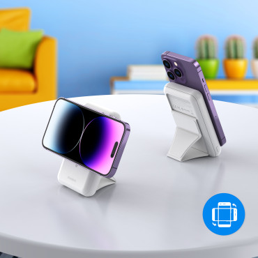 PowerBank 10000 mAh 20W Magsafe USB-A USB-C Funkcija Stand - Bela