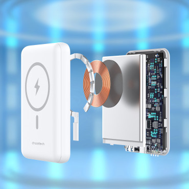 PowerBank 10000 Mah 20W Magsafe USB-A USB-C Funksjonsstativ - Hvit