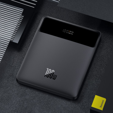 PowerBank 20000 mAh 2x USB-A 2X USB-C 100W + USB-C kabelis - melns