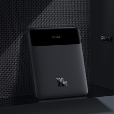 PowerBank 20000 mAh 2x USB-A 2X USB-C 100W + USB-C kabelis - melns