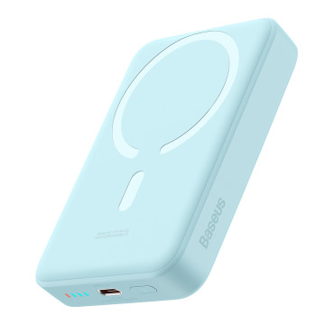 PowerBank induktīvais magnētiskais mini 10000 mAh 30W + USB-C kabelis - zils