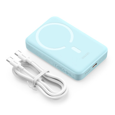 PowerBank induktīvais magnētiskais mini 10000 mAh 30W + USB-C kabelis - zils