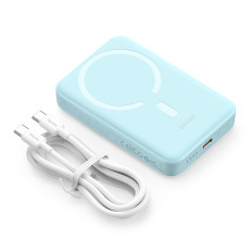 PowerBank induktīvais magnētiskais mini 10000 mAh 30W + USB-C kabelis - zils