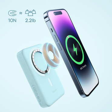 PowerBank Inductive Magnetic Mini 10000 MAH 30W + USB-C-kabel - blå