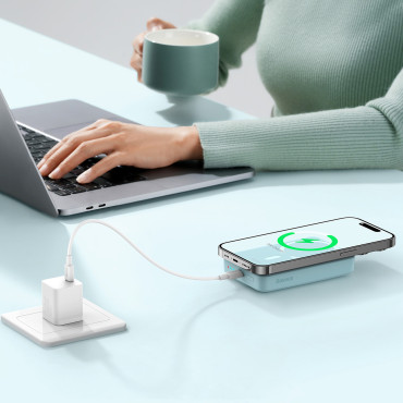 PowerBank induktīvais magnētiskais mini 10000 mAh 30W + USB-C kabelis - zils
