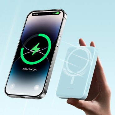 PowerBank induktīvais magnētiskais mini 10000 mAh 30W + USB-C kabelis - zils