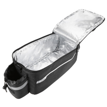 Bolsa de bicicleta térmica 9L no tronco com um bolso para uma garrafa de água e alça de ombro - preto