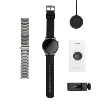 Smartwatch okrogla podvig serije s prejemanjem klicev + srebrna zapestnica - siva