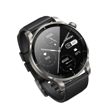 Smartwatch Runder Venture-Serie mit Anrufempfang + Silberarmband - Grau