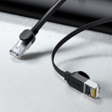 RJ45 tinklo kabelis Plokščias didelės spartos Ethernet Cat6 3m - juoda