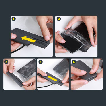 Étui imperméable sur le téléphone 7.2 '' Aquaglide IPX8 avec système de verrouillage de la diapositive - Noir