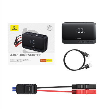 4in1 Jump Starter 600A med PowerBank lommelygte 6000mAh Super Energy Kompressor - Sort