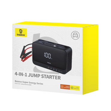 4in1 Jump Starter 600A med PowerBank lommelygte 6000mAh Super Energy Kompressor - Sort