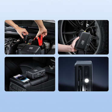 4in1 Skok Starter 600A s Powerbank Flashlight 6000MAH Super Energy Kompresor - čierny