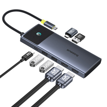 7W1 προσαρμογέα πλήμνης μετάλλου Gleeam σειρά II USB-C PD100W / 2x USB-A / 2x HDMI 4K / USB-C 3.0