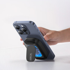 3in1 Hladilni ventilator Smartphone 15W indukcijski polnilnik in stojalo - črna
