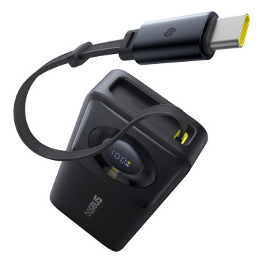 PowerBank 10000MAH 30W ar USB-C portu un nolaižamo USB-C Free2Pull kabeli - melns