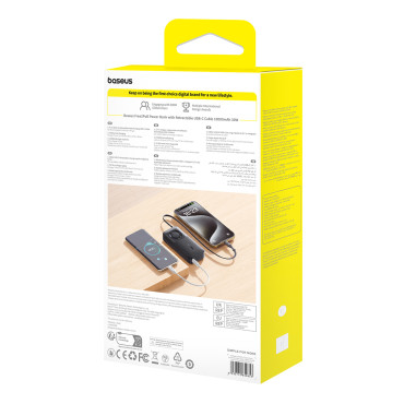 PowerBank 10000MAH 30W ar USB-C portu un nolaižamo USB-C Free2Pull kabeli - melns