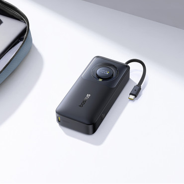PowerBank 10000MAH 30W ar USB-C portu un nolaižamo USB-C Free2Pull kabeli - melns