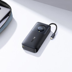Powerbank 10000mAh 30W con porta USB-C e cavo USB-C a discesa Cavo Free2Pull - Nero