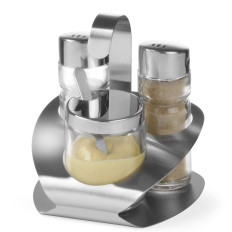 Un conjunto para especias de acero inoxidable. Mostaza de pimienta de sal - Hendi 465332