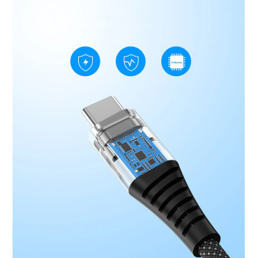 Kabelinė USB C-USB-C kabelis su PD 3.1 240W Magnetinio organizatoriaus 1.8m - juoda